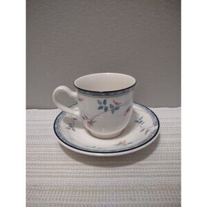 Noritake Keltcraft Teacup Saucer Set Eastfair Ireland #9171 Blue Trim Coffee Cup